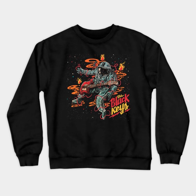 Vintage astronaut play guitar art Crewneck Sweatshirt by WAROENG RAKYAT